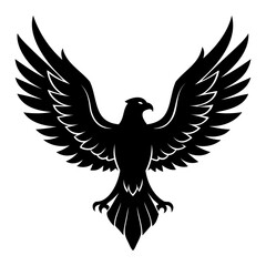 Obraz premium Black Silhouette of Eagle in Flight Majestic Descending Bird with Wings Wide Open on Transparent Background for Photoshop & Vector Projects