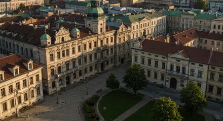 Obraz premium Aerial View of a Historic European City Square