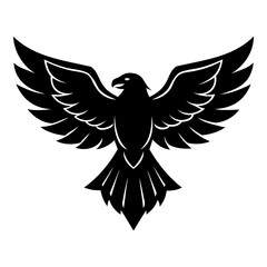 Black Silhouette of Eagle in Flight Majestic Descending Bird with Wings Wide Open on Transparent Background for Photoshop & Vector Projects