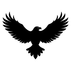 Black silhouette of an eagle descending with wings spread wide isolated on transparent background
