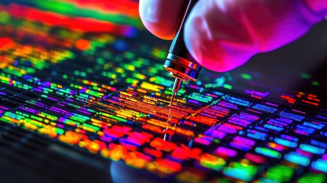 Exploring the vibrant spectrum of genetic data: A close-up view of DNA microarray analysis.