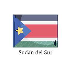 Vector illustration of the national flag of South Sudan with horizontal stripes of black, red, and green, separated by white fimbriations, and a blue triangle containing a yellow star representing uni