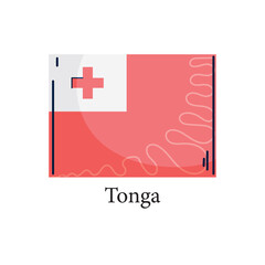 Vector Illustration of the National Flag of Tonga – Flat Design Featuring a Red Field with a White Canton and a Red Cross Representing the Pacific Island Nation