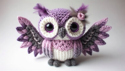 Obraz premium Cute crochet owl toy handmade craft bright colors indoor decoration soft environment