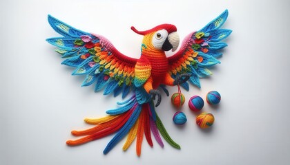 Fototapeta premium Vibrant crochet parrot art in studio colorful crafts whimsical home decor creative design