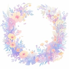 Pastel Floral Wreath Illustration on White Background