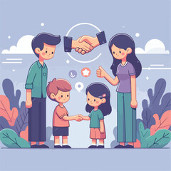 vector image of parents and small children greeting