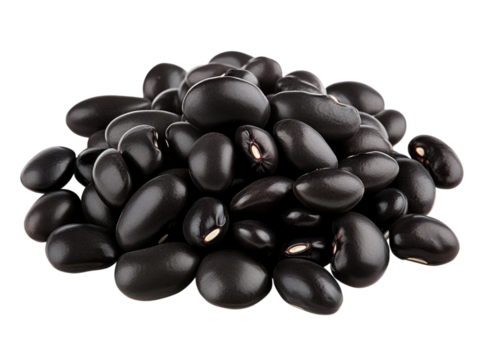 A Close-Up View of a Pile of Shiny Black Beans, Rich in Texture and Color, Highlighting the Details of Each Bean's Unique Shape
