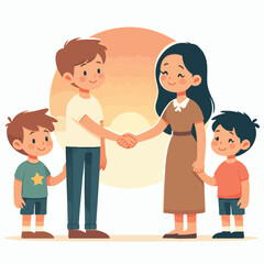 Fototapeta premium vector image of parents and small children greeting