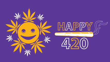 Happy 420 day vector illustration background. happy 420 celebrated every year on April 20. Banner design with marijuana or cannabis plant symbol pattern, cannabis cigarette icons and text.