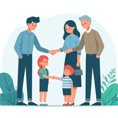 vector image of parents and small children greeting