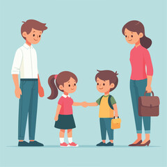vector image of parents and small children greeting
