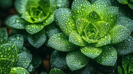 Close-up of dew-covered succulent plants.