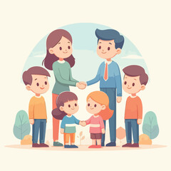 vector image of parents and small children greeting