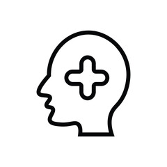 Positive Thinking, Mental Health, Wellness Icon Line Art Illustration of a Head with a Plus Sign