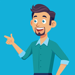 Happy man pointing into a blank copy space spot with two hands
