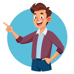 Happy man pointing into a blank copy space spot with two hands