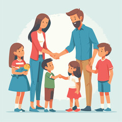 vector image of parents and small children greeting