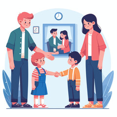 vector image of parents and small children greeting