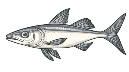 This is a fine line illustration of a horse mackerel rendered in greyscale. The image uses different shades of grey to depict the fish's form, with subtle textured shading to suggest scales.
