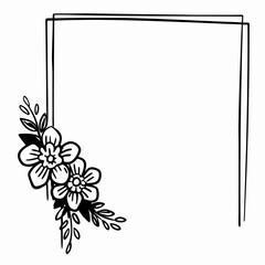 Obraz premium Floral hand drawn frame half corner rectangle wedding flourish doodle sketch monochrome set in minimalistic style