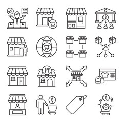 retail business set of web icons in line style. retail business, retail store, shop owner and retail strategy. Vector illustration