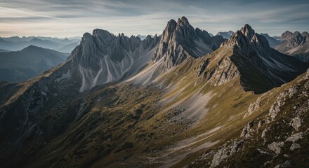 Aerial View of Mountain Range at Sunset