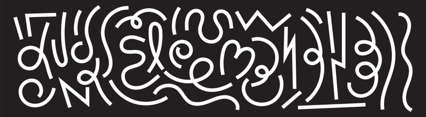 Curved line doodle, Abstract modern fluid , Minimalist style, White lines on black background, trendy design vector illustration