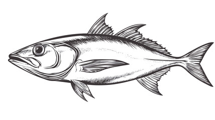 Obraz premium A detailed monochrome line drawing of a fish, rendered in a classic, almost engraving style. The illustration accurately shows the anatomical features of the fish, using different lines.