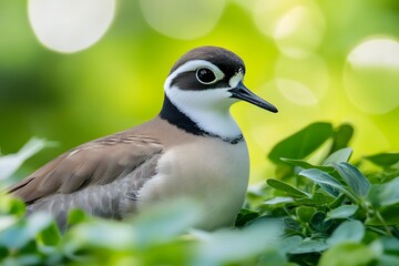Fototapeta premium Cute Semipalmated Plover Bird in Green Nature