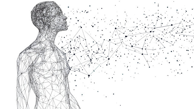 Abstract Low Poly Wireframe Man with Starry Universe Background in Minimalist Style Vector Illustration