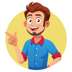Happy man pointing into a blank copy space spot with two hands