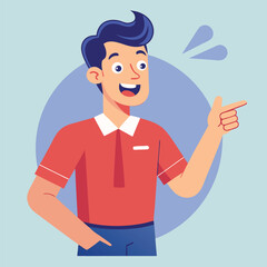 Happy man pointing into a blank copy space spot with two hands