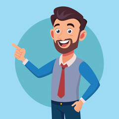 Happy man pointing into a blank copy space spot with two hands