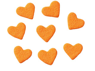 Fototapeta premium Nine Orange Felt Hearts Arranged on Black Background: A Delightful Valentine's Day or Romantic Theme Image