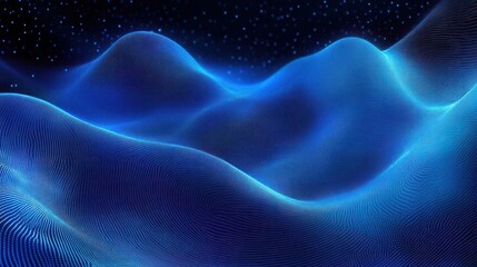 Abstract blue digital waves flowing particles network futuristic cyberspace technology background