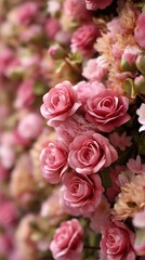 Close-up of a vibrant bouquet of pink roses
