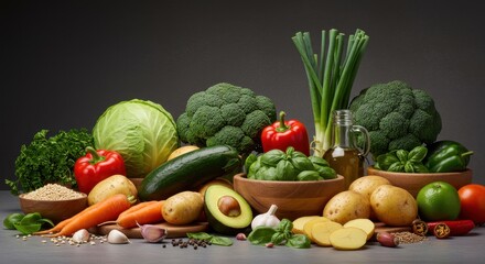 Assortment of Fresh Vegetables on Dark Background
