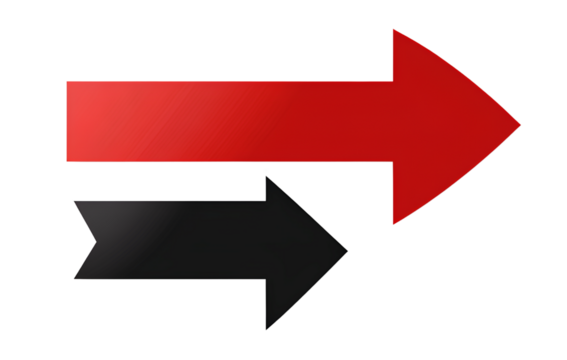 Red arrow pointing right, black arrow pointing down on transparent background