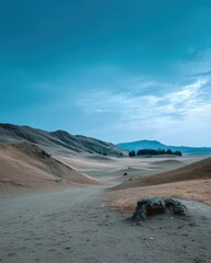 Soft blue landscape with rolling hills dissolving into a dreamy light horizon with a transparent background in a standard v2-6x format.