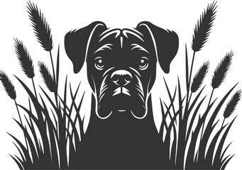 Boxer dog peeking silhouette vector