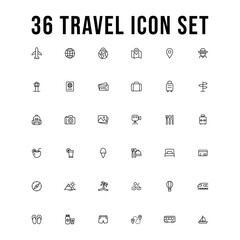 black line travel icon set 