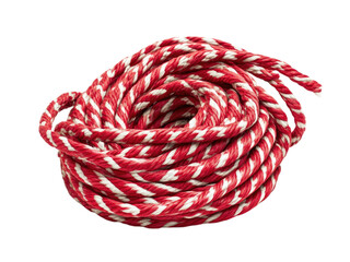 Closeup of Red and White Striped Rope Coil: Nautical, Decorative, and Crafts
