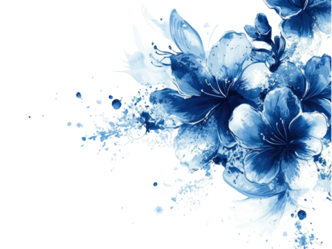 Abstract Blue Watercolor Floral Painting: A Serene Artistic Composition of Blooming Flowers