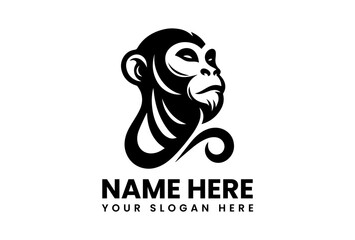 Premium minimalist monkey vector logo, elegant animal icon illustration design on isolated background