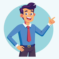 Happy man pointing into a blank copy space spot with two hands