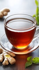 Ginger Tea in Glass Cup, Herbal Drink, Hot Beverage, Healthy Lifestyle