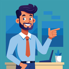 Happy man pointing into a blank copy space spot with two hands