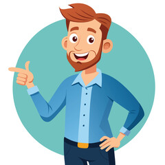 Happy man pointing into a blank copy space spot with two hands