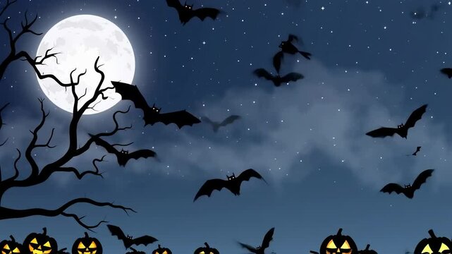 Happy halloween night decorative with bat and moon background